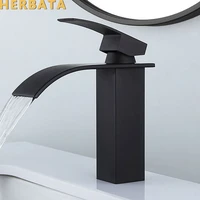 black plated brass waterfall bathroom basin faucet square vanity sink mixer hot cold lavotory tap single handle yt 5023 h