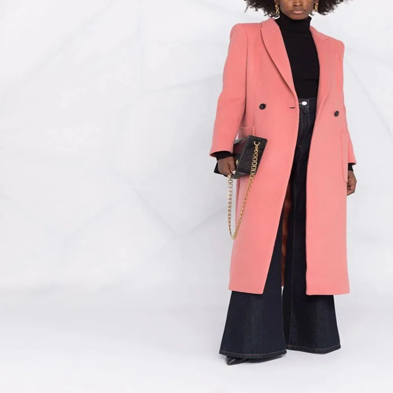 

HIGH STREET 2021 Fall Winter Designer Coat Women's Brief Solid Wool Blends Long OverCoat