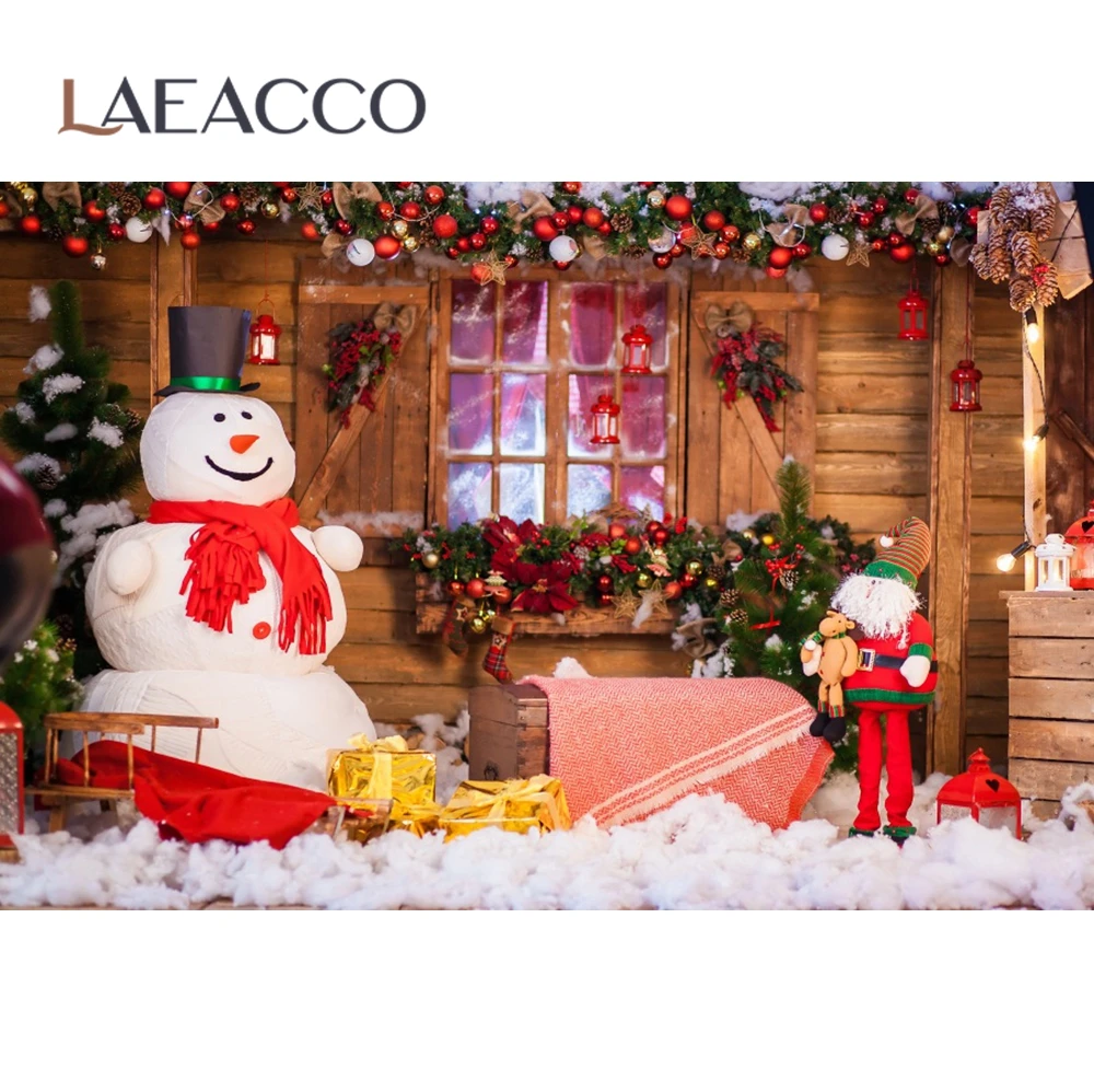 Laeacco Рождественские фоны для фотосъемки зимние снеговик дерево мяч куклы с