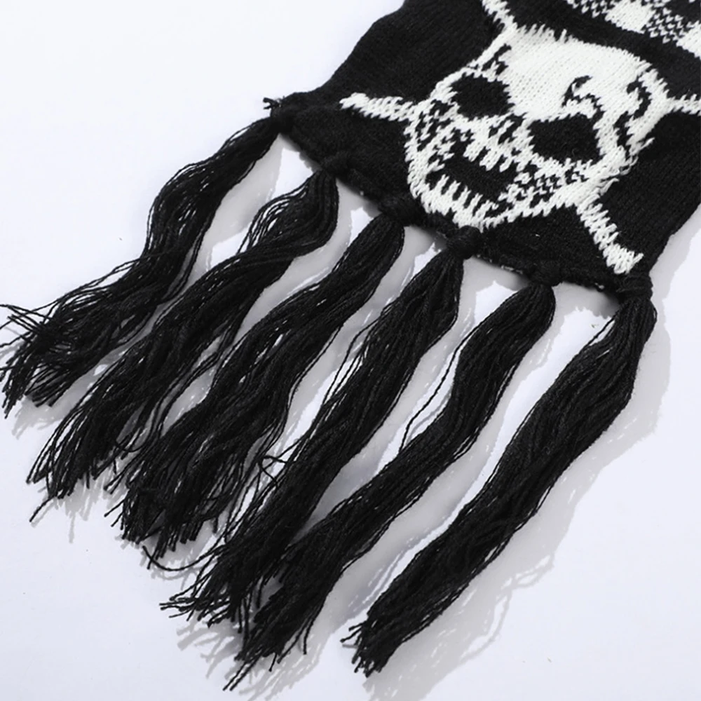 Зимний женский вязаный шарф-череп роскошный шарф-скелет с бахромой мужской