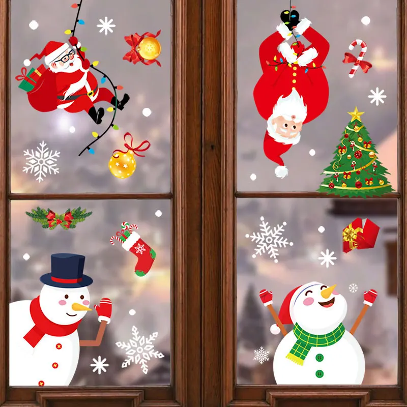 

Christmas Santa Claus Wall Window Static Sticker Merry Christmas Decoration for Home 2021 Room Wall Decals New Year Decoration
