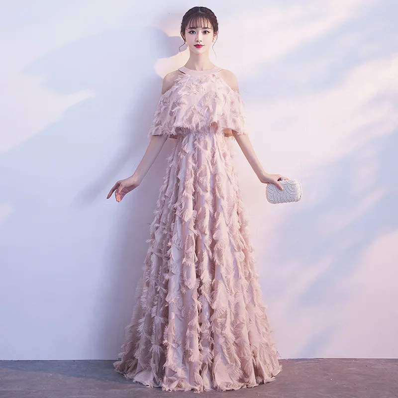 

Вечернее платье с круглым вырезом, новинка 2019, банкетное благородное и Элегантное Длинное Платье с кисточками для ежегодных собраний, женск...