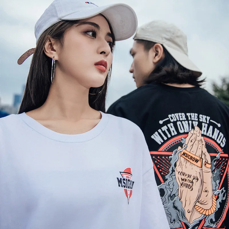 Футболка для влюбленных пар Повседневная Уличная одежда в стиле хип-хоп топы с