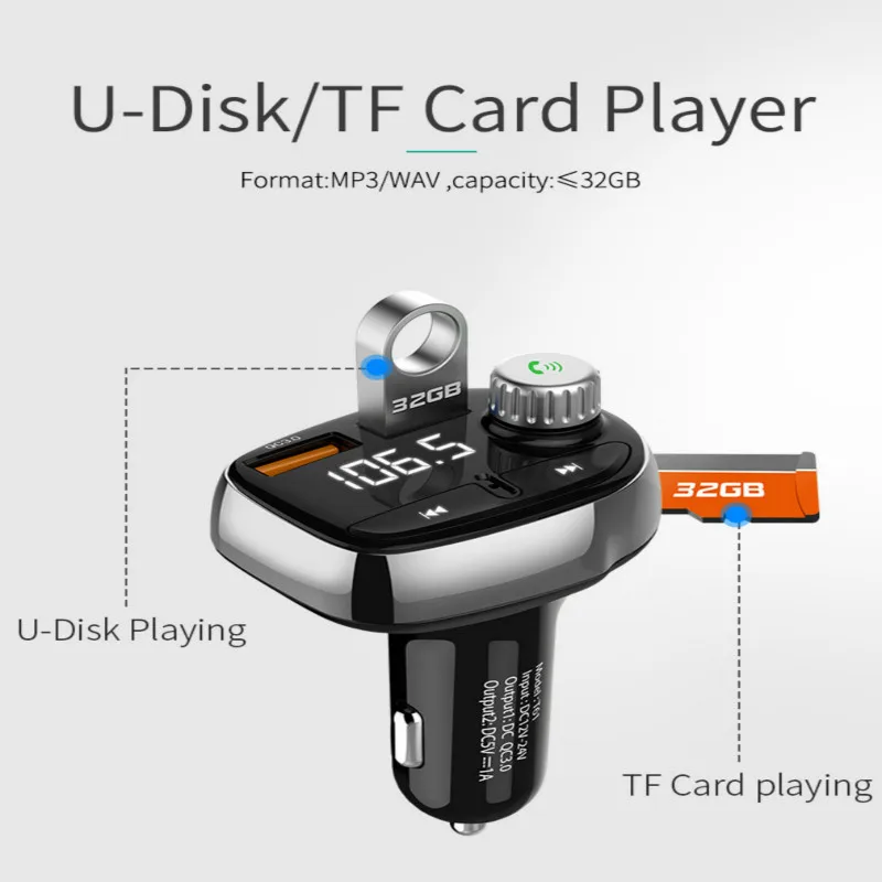FM-трансмиттер T61 автомобильный с поддержкой Bluetooth и USB-флеш-накопителем |
