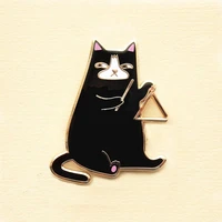 cute funny black cat percussion hard enamel pin fashion cartoon animal pastel cats golde brooch medal jewelry unique art gift