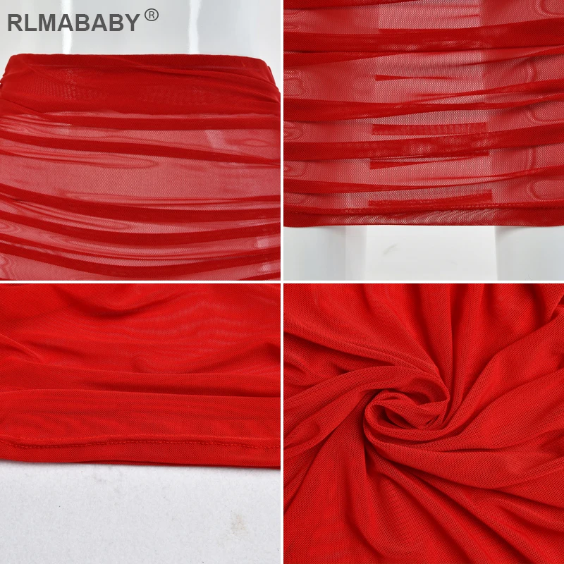 Летние rlmababy пляжные вечерние пикантные сетчатые юбки прозрачные длинные макси Прозрачные юбки Высокая Талия Ruched прозрачные Клубные юбки красного цвета