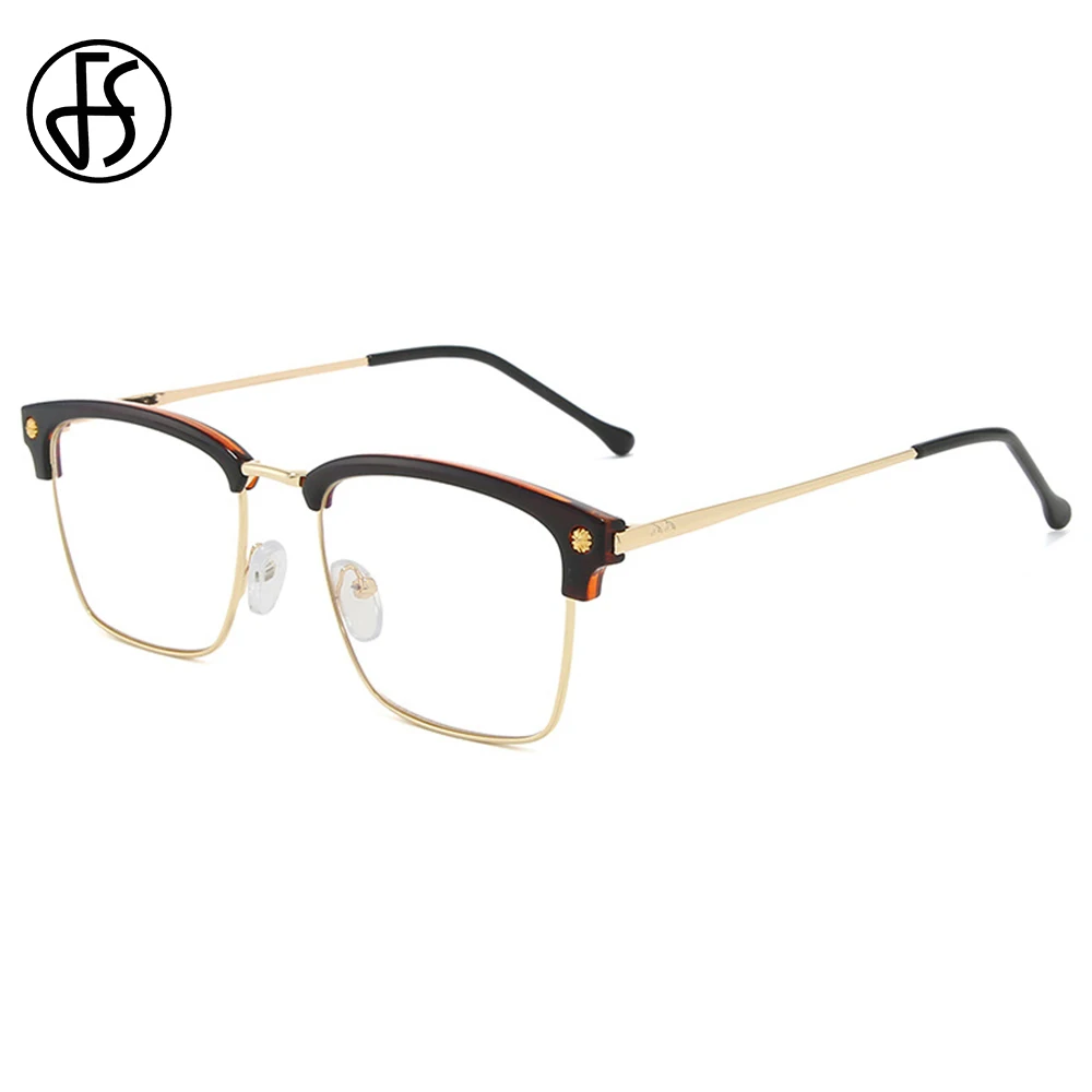 

FS Retro Blue Light Blocking Glasses For Men Women Half Frame Clear Lens Computer Glasses Anti Blue Light Optical Spectacle
