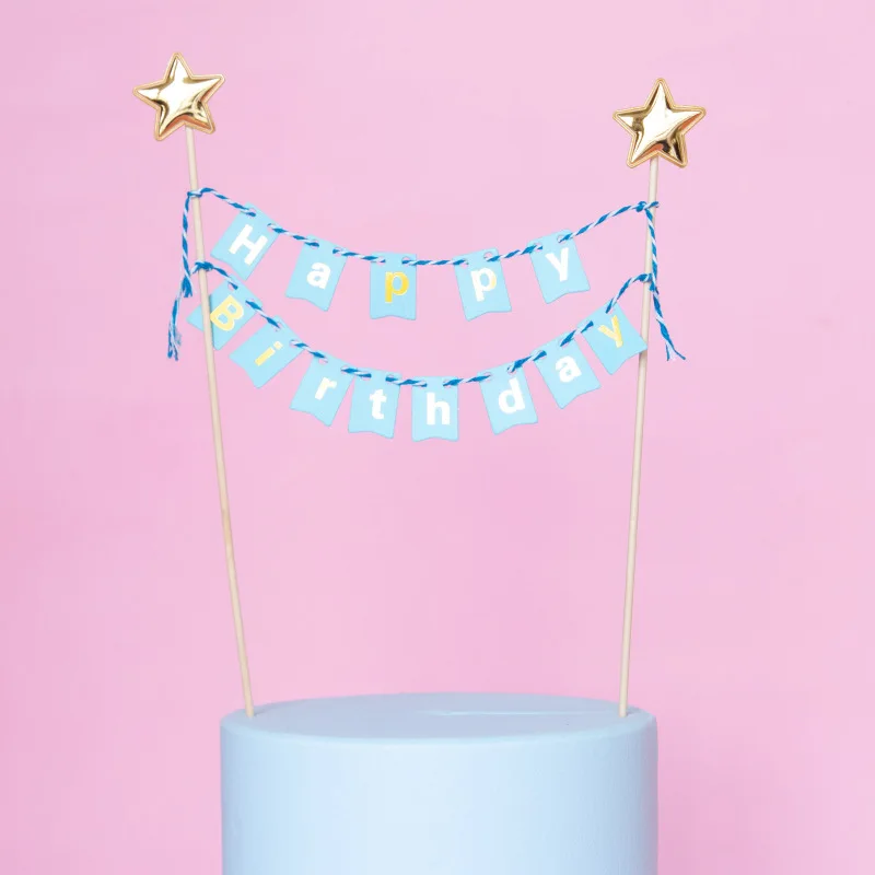 Cakelove Розовый Синий Черный С Днем Рождения Торт баннер флаги блестящие звезды Топпер для торта «С Днем Рождения» торт украшения