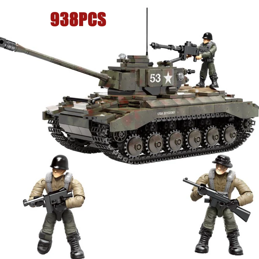 

world war military United States M26 Heavy Tank mega block model ww2 army figures building bricks toys collection for boys gifts