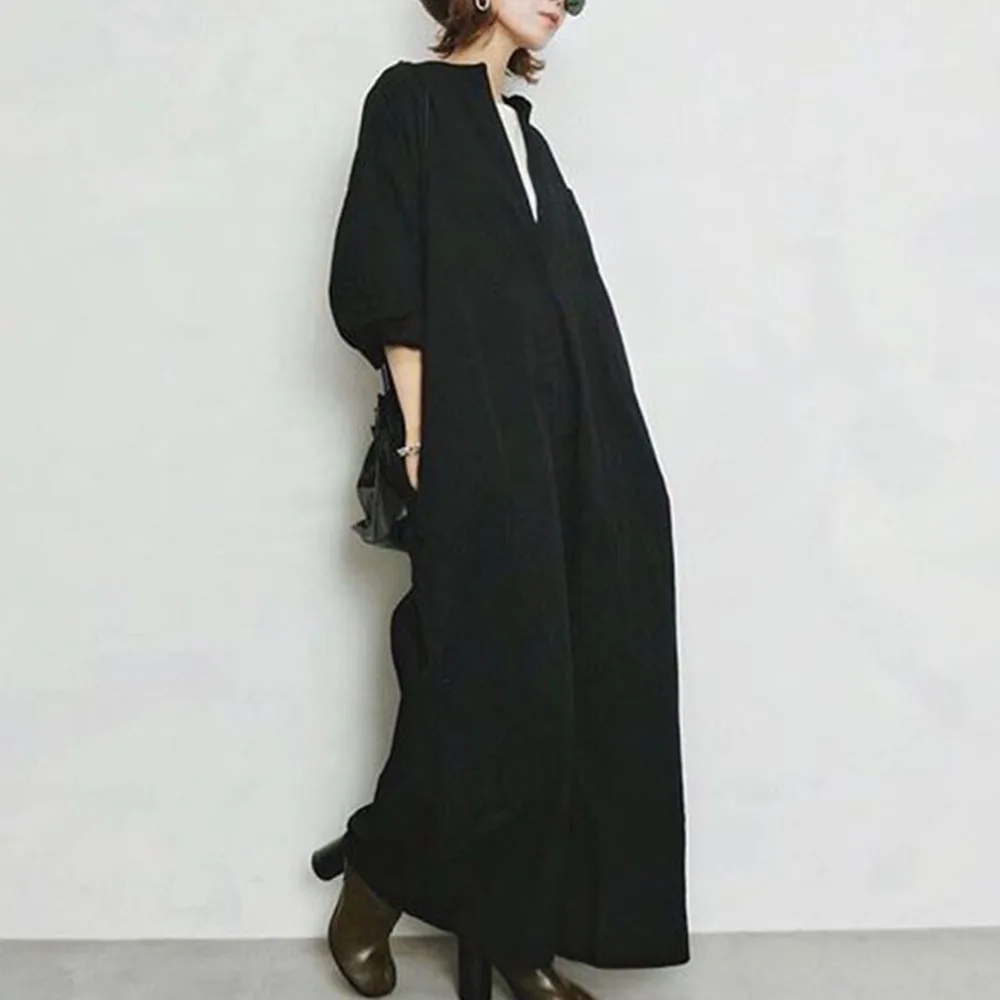 

Элегантное однотонное платье-рубашка, женский весенний сарафан 2021 ZANZEA, Повседневное платье-макси с рукавами-фонариками, женское платье с V-о...