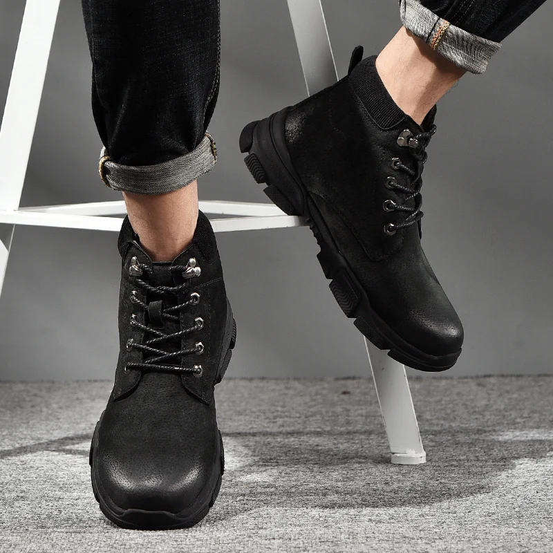 

Lcxmnd Martin boots men's high top short boots winter versatile Plush Snow Boots Leather thickened British boots