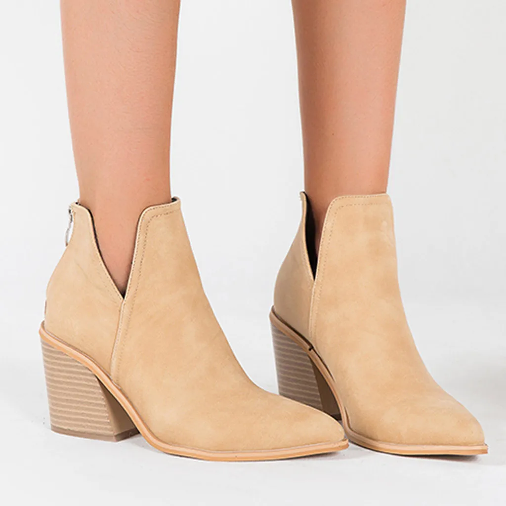 Женские ботильоны с острым носком на квадратном каблуке без застежки|Женские