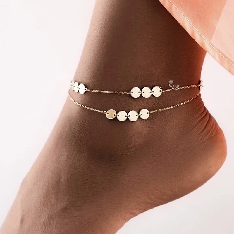 

Fashion Sequined Double Layer Anklets For Women Boho Round Multilayer Simple Romantic Leg Chain Anklet Goth Accessories Jewelry
