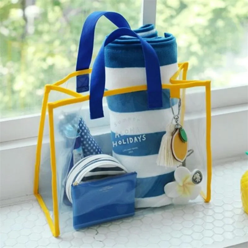 

Clear PVC Tote Bag Transparent Waterproof Handbag Travel Beach Bag Reusable Shopping Bag Jelly Shoulder Bag