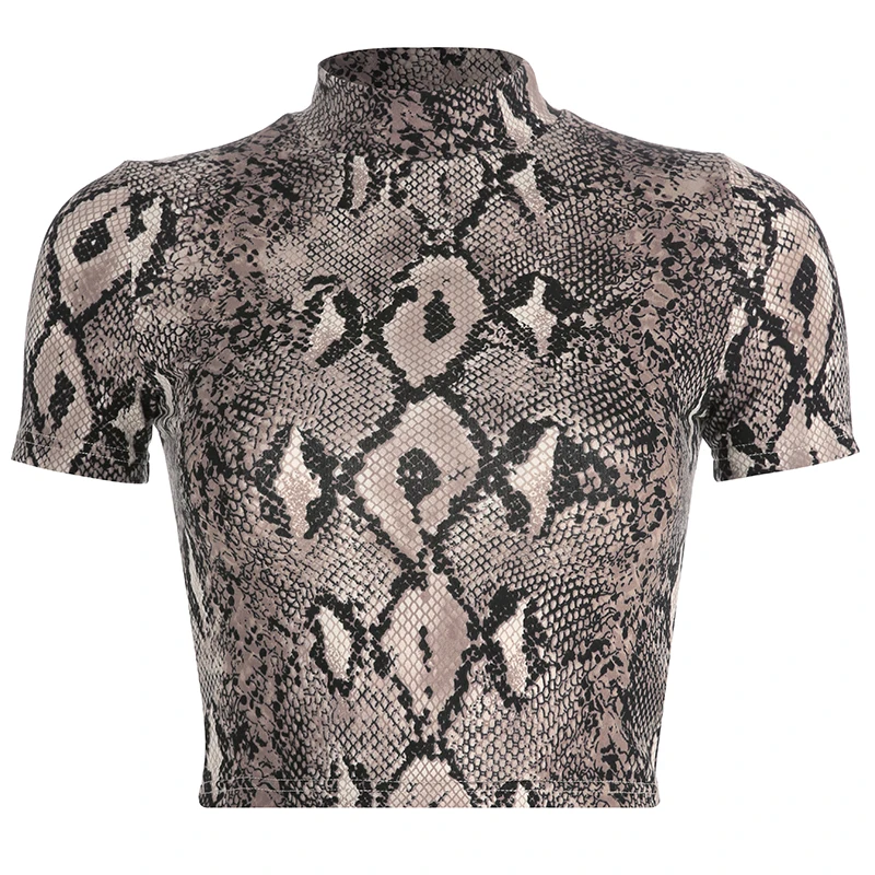 Укороченный топ с коротким рукавом и змеиным принтом футболки элегантная
