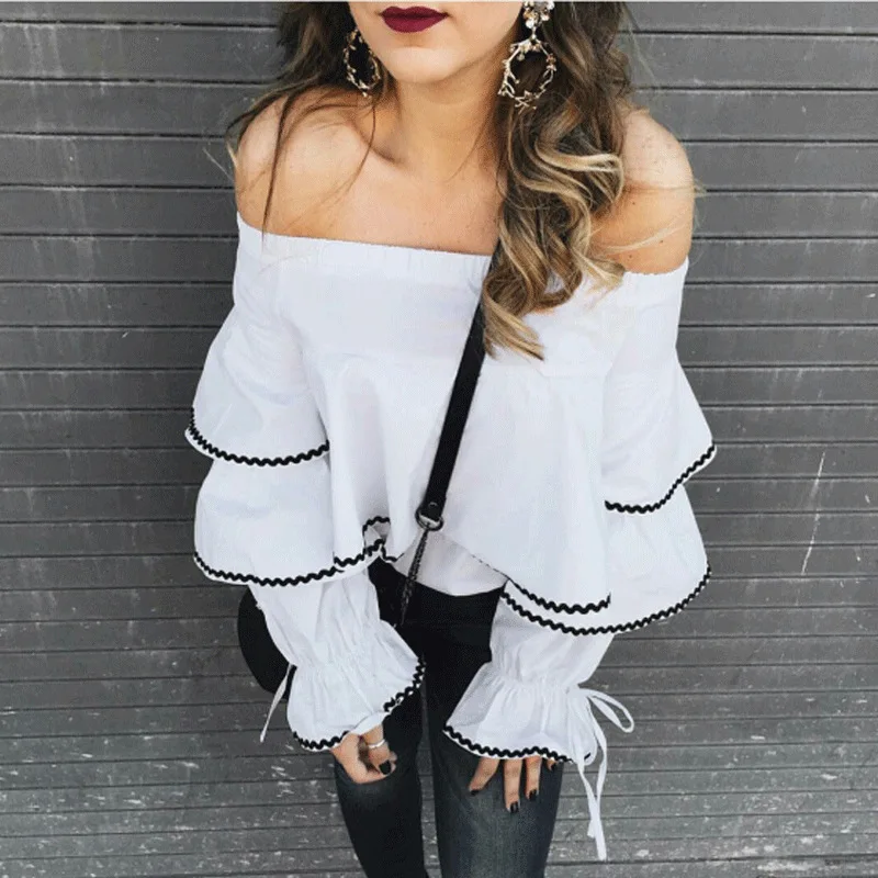

Женская летняя рубашка, модная пикантная многослойная хлопковая рубашка на одно плечо с оборками, белая