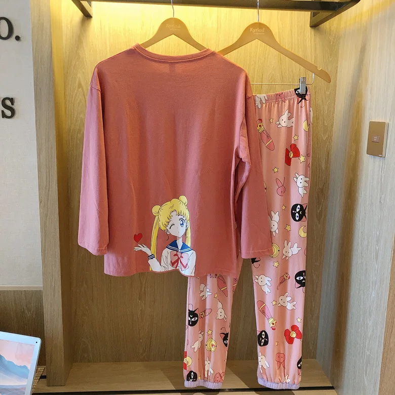 

Sailor Moon Sleepwear Set for Women Autumn Long Sleeve Milk shreds Women Pajamas set Cute Pink Pijamas Thin Casual Home Clothes