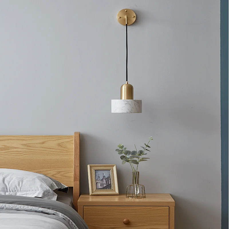 

Wall lamp bedroom bedside lamp modern minimalist light luxury copper marble Nordic creative living room background wall lamp