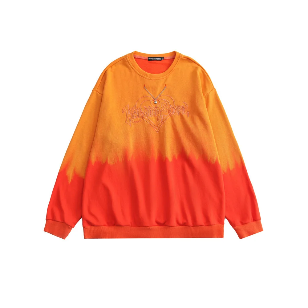 

Wind Gradient Tie Dyed Hoodless Sweater Men's Street Trend Letter Embroidery Loose Round Neck Pullover