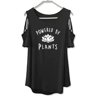 new 2020 hot selling vegetarian vegan powered by plants fashion t shirt for women off shoulder hollow female t shirt