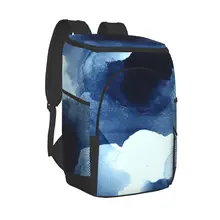 Picnic Cooler Backpack Sea Waves Blue Abstract Waterproof Thermo Bag Refrigerator Fresh Keeping Thermal Insulated Bag