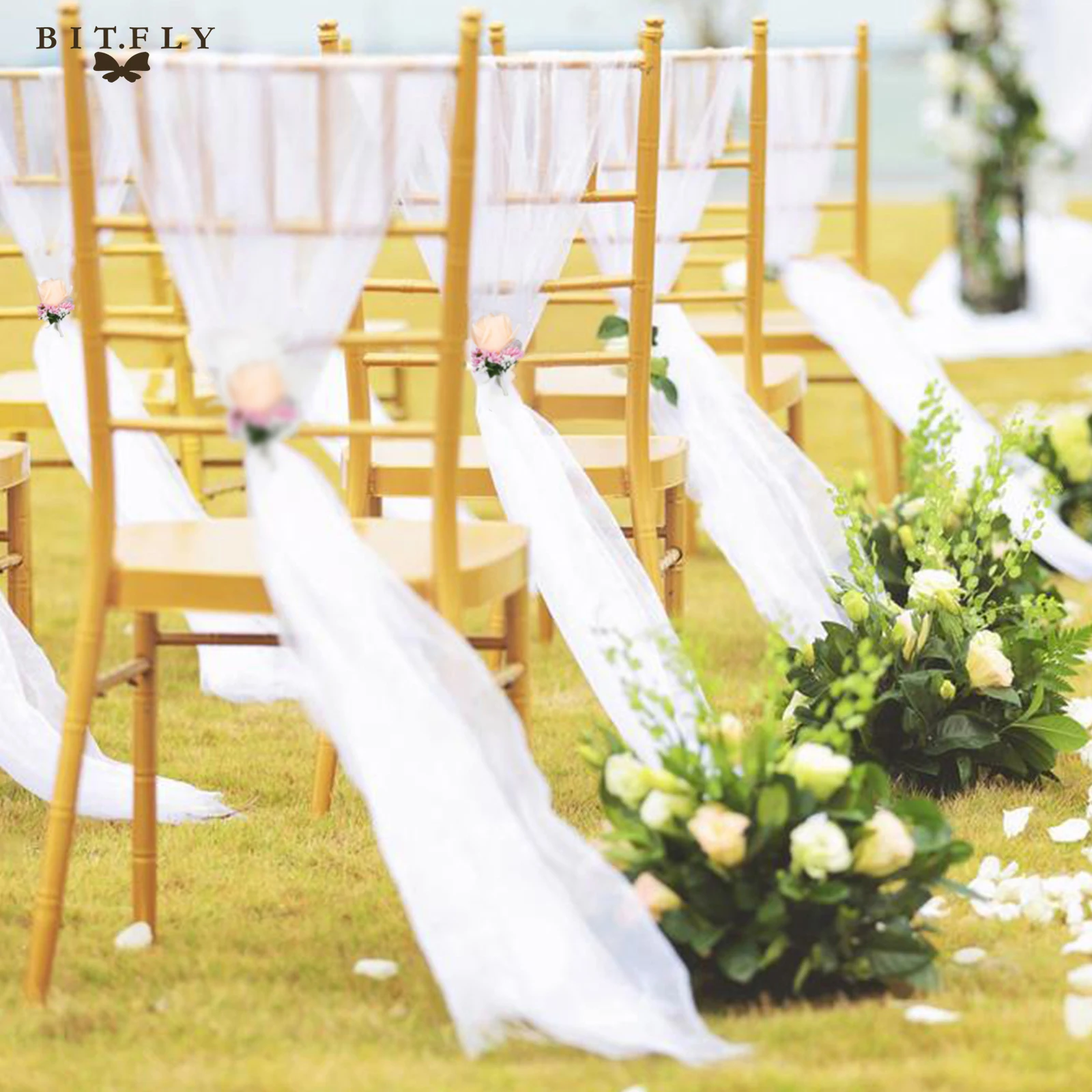 30 шт органза стул пояса чехлы с бантом Тюль ветвь цветка для DIY помолвка