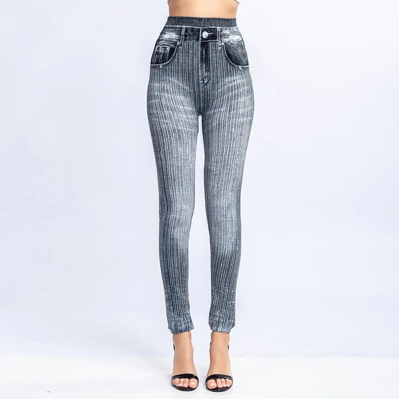 

2021 Women Sexy Push Up Seamless High Waist Warm Jeans Leggings Women Autumn Elastic Faux Denim Jeggings Pants Leggins Mujer 3XL