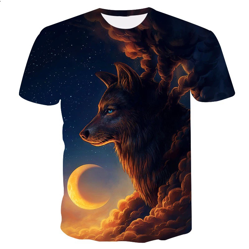 

2021 Summer Fashion wolf T-shirt Children Boys Short Sleeves newest animal Tees Baby Kids 3D Tops For Girls Clothes