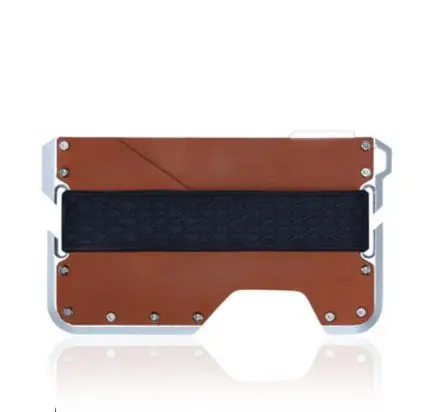 brown B Винтажные многофункциональные алюминиевые металлические RFID блокирующие держатели для кредитных карт, натуральная кожа, минималистичный кошелек для карт для мужчин и женщин - Цвет: brown B