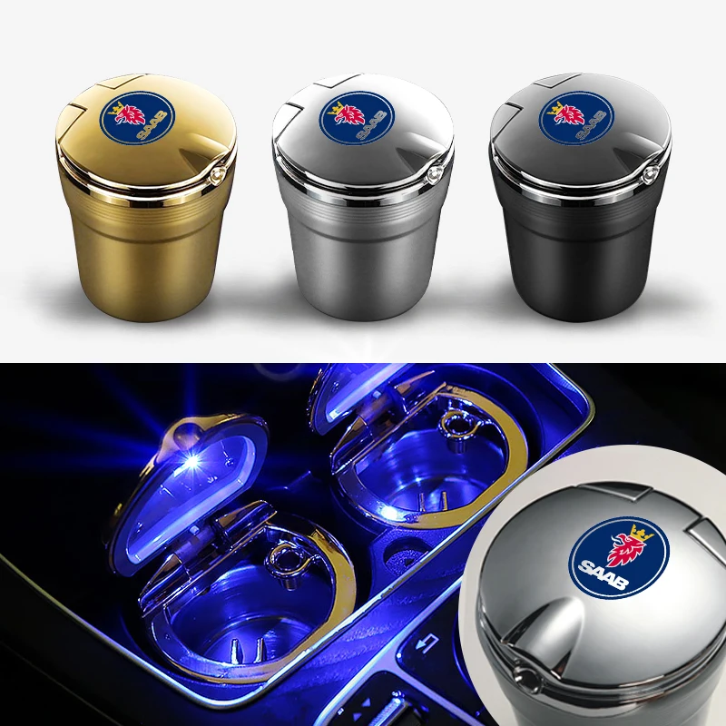 

Car Ashtray with LED Light Push Type For SAAB 9-3 9-5 93 9000 9-7 600 99 9-X Turbo Auto Vehicle Cigarette Ashtray Holder Decor