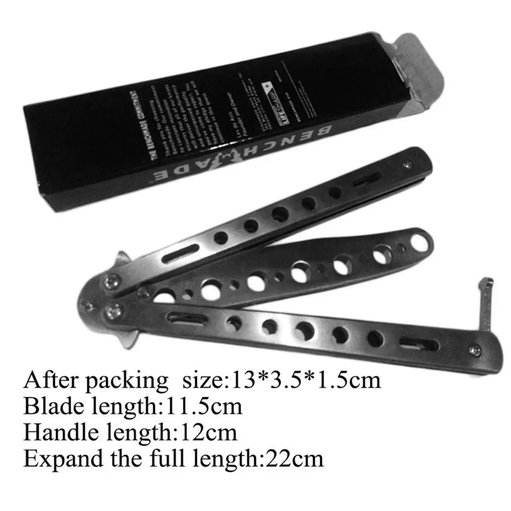 Серебряный металлический тренировочный нож для тренировок с бабочкой тусклый