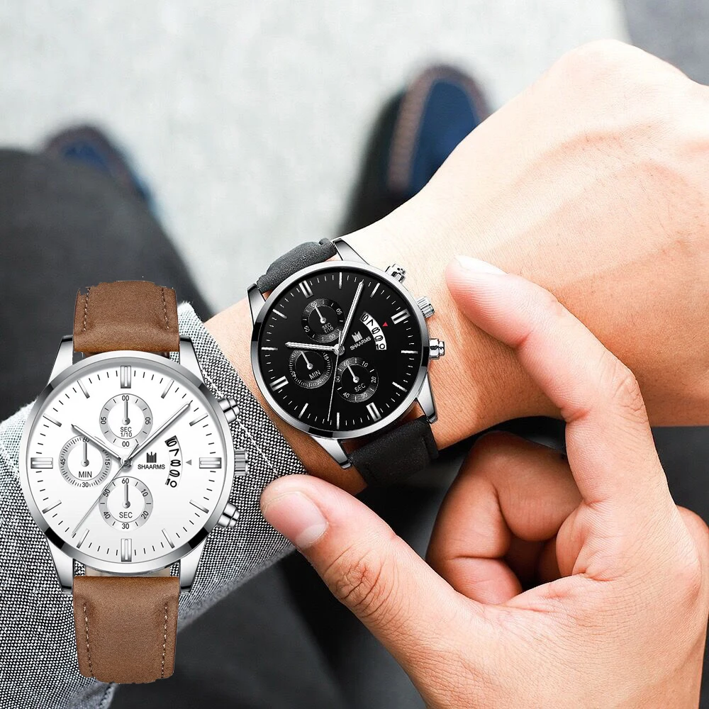 

Men's watches Luxury Watch Fashion Business Quartz watch Leather Automatic Calendar clock Gift Top Brand Men wristwatch clock