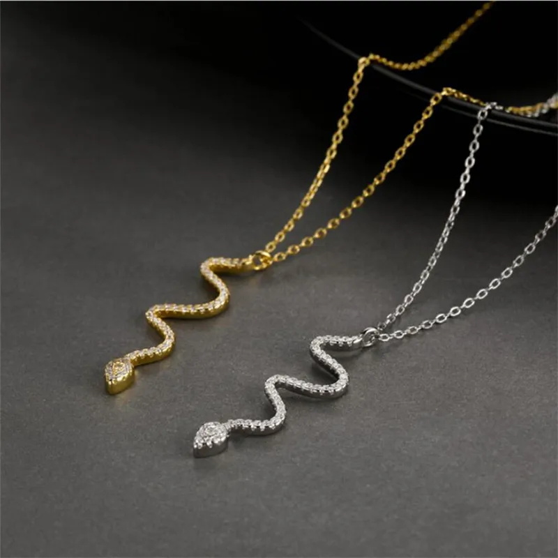 

925 Sterling Silver Zircon Snake Charm Necklace For Women Girls Creative Chain Pendant Elegant Party Jewelry dz702
