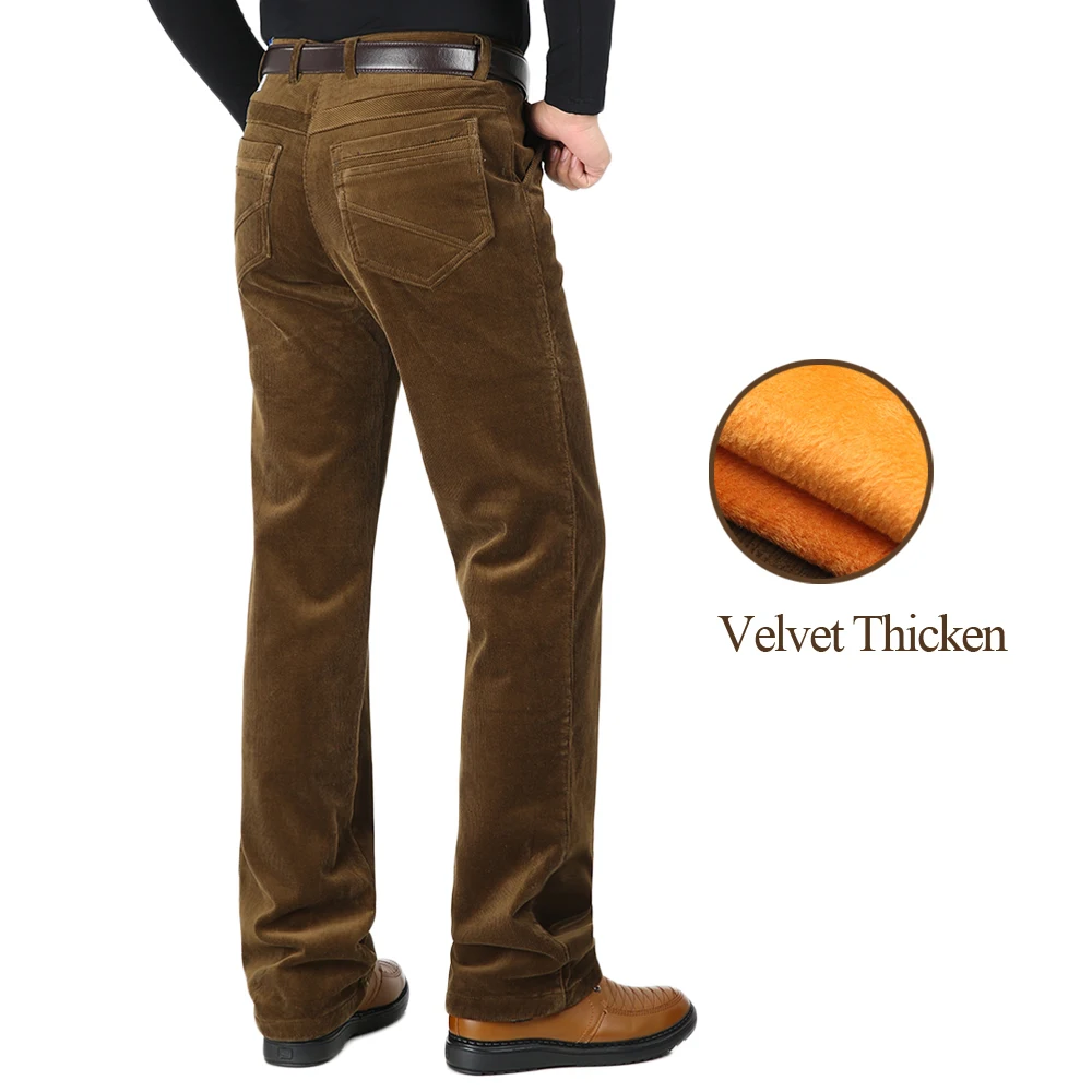 Mu Yuan Yang Winter New Men Casual Sweat Pants Velvet Thicken Corduroy Fleece Stretch Slacks Loose Warm Men's Trousers | Мужская
