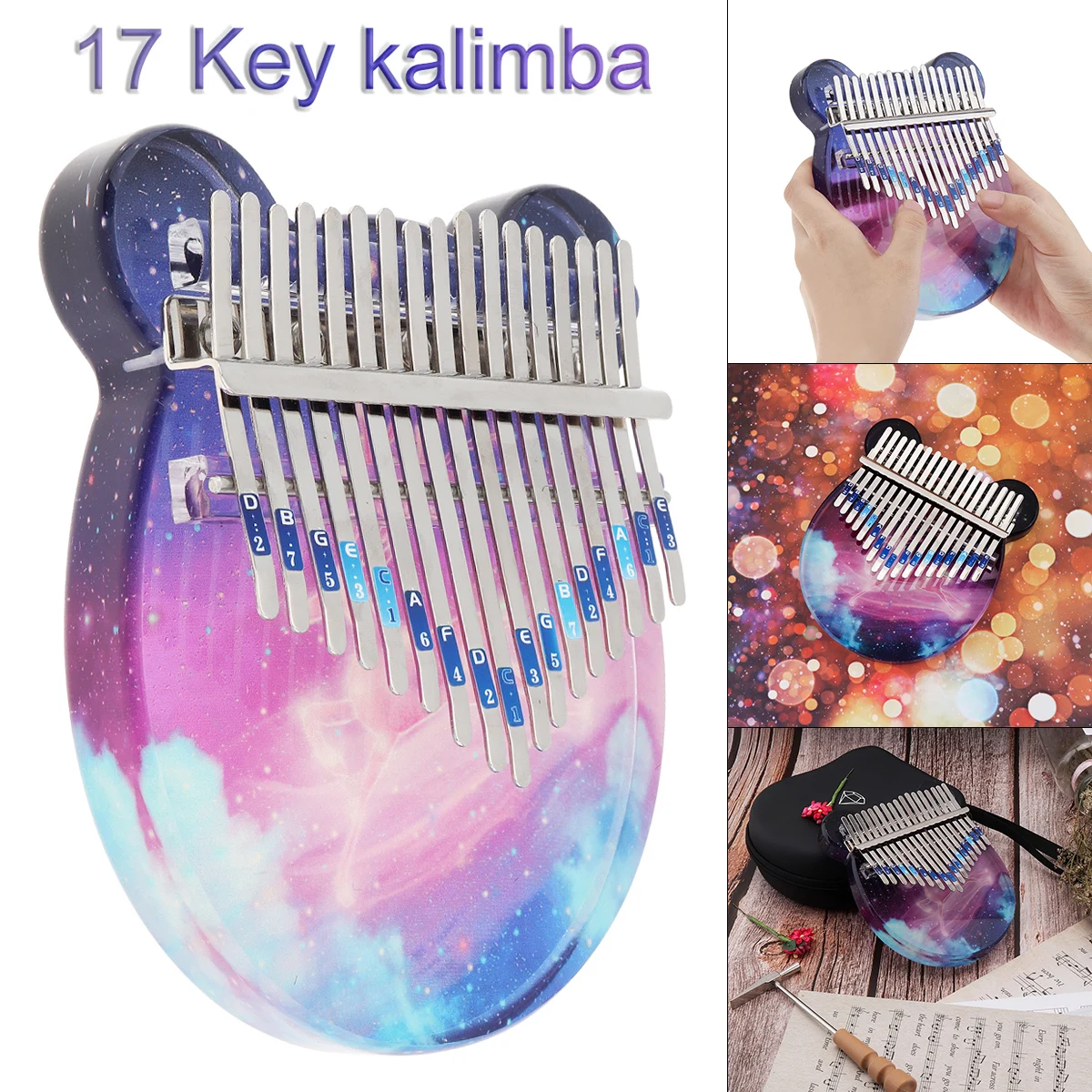 

17 Key Kalimba Crystal Painted Starry Sky Elk Thumb Piano Mbira with EVA Storage Case Christmas Gift