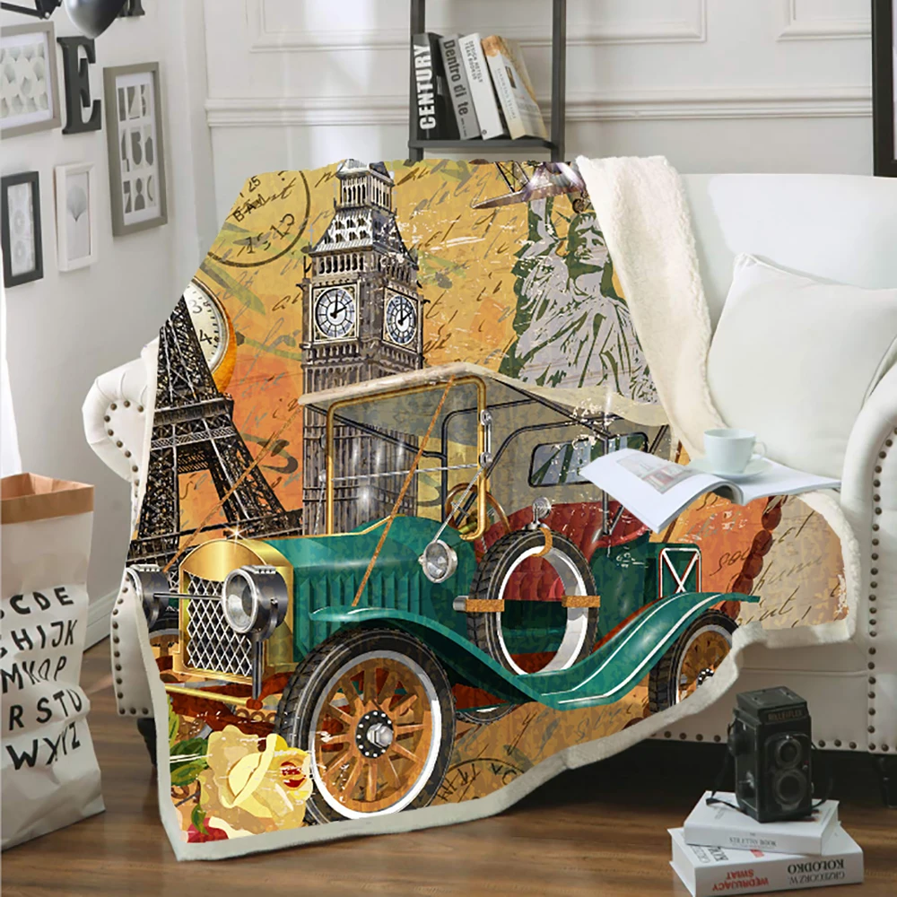 Пушистое одеяло с рисунком изображением Эйфелевой башни Флисовое 3D-принтом для