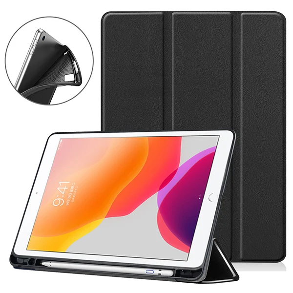 19IPAD 102 KSTBC BK Чехол для планшета для ipad 10,2 Чехол-книжка для Apple ipad 7 7 10," A2200 A2198 A2197 защитный чехол с держателем для ручки - Цвет: 19IPAD 102 KSTBC BK