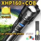 Мощный фонарик XHP160 и COB, 16-ядерный светодиодный фонарик Xhp70, фонарик с Usb, аккумулятором 18650, уличная водонепроницаемая лампа