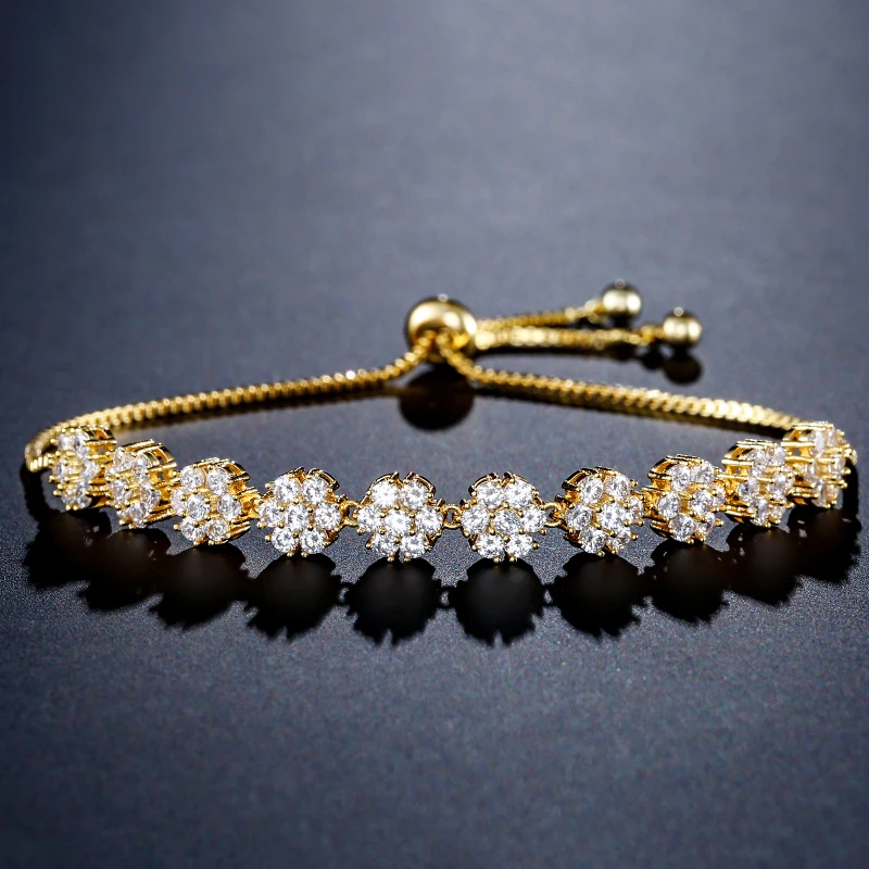 UILZ новейший Торт Цветок кубический цирконий Кристалл регулируемый браслеты для