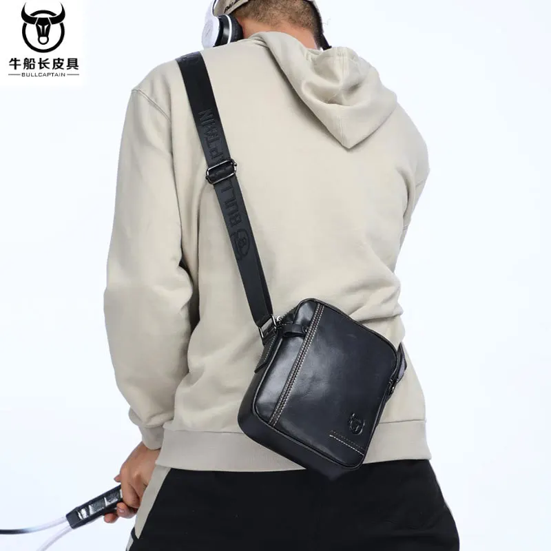 

100% Genuine Leather Men's Messenger Bag Small Cowhide Sling Crossbody Shoulder Bag for Male Business Handbags Zipper Tote Trend