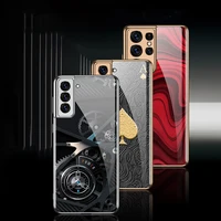 for samsung galaxy s21 ultra 5g case luxury poker pattern plating glass hard back cover for galaxy s21 plus 5g