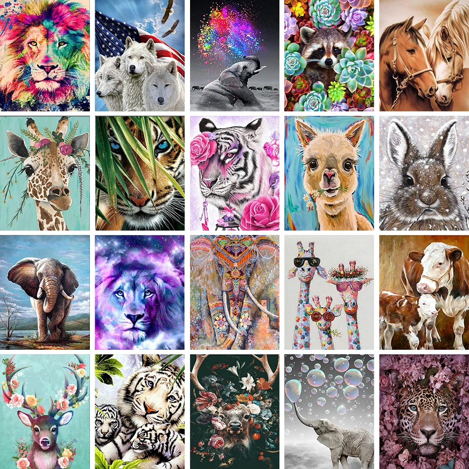 

Алмазная 5D картина «сделай сам», Набор для вышивки крестиком с изображением жирафа, тигра, полная круглая мозаика, картина Стразы для домашн...
