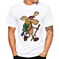 2018 newest creative moose walking with backpack design mens t shirt cool tops aardvark playing electric guitar printed t shirt