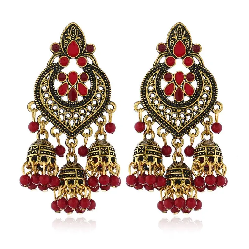 Индийские серьги-подвески в стиле ретро Болливуд кундан джумка цыганские модные
