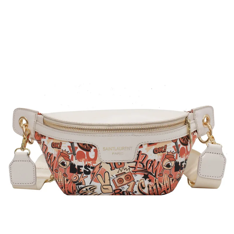 

Waist Bags For Women 2021 New Designer Fanny Pack Fashion Graffiti Sling Bag For Women Chest Bags Leather Small Cross Body Bag