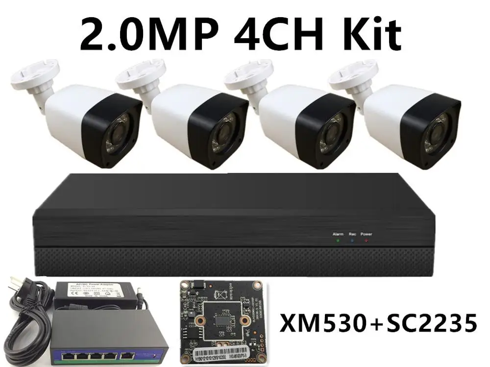 4CH XM530 SC2235 4CH IP комплект видеонаблюдения 5.0MP 4.0MP 3.0MP 2.0MP IP пуля камера IRC ночного видения 48 в PoE переключатель NVR CMS XMEYE P2P Облако пластик - Цвет: 4CH XM530 SC2235