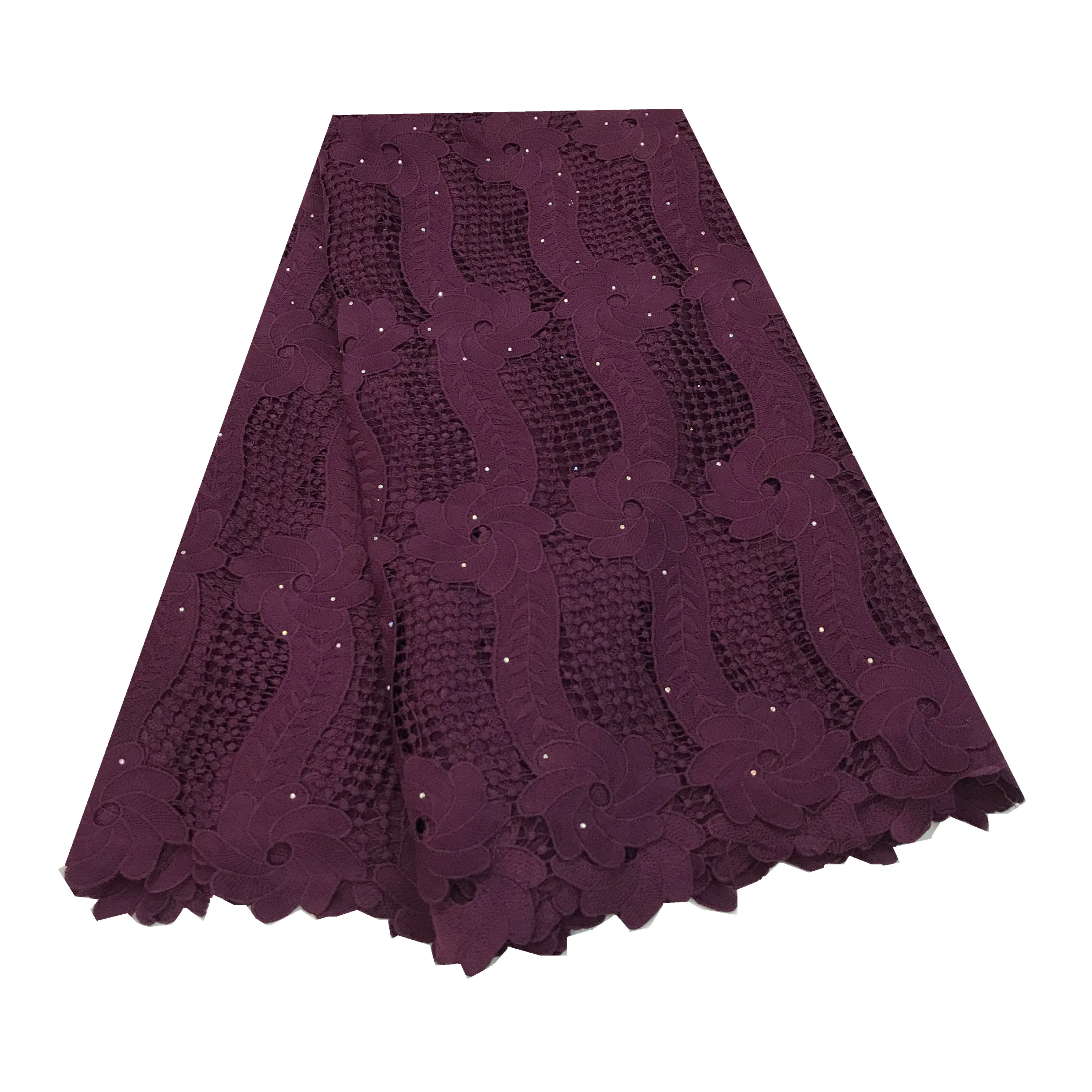Latest 5 Yards Rhinestone Khaki African Cord Lace Fabric Nigerian Wedding Evening Dress Guipure Cotton Cupion Purple KRL-1202 | Дом и сад