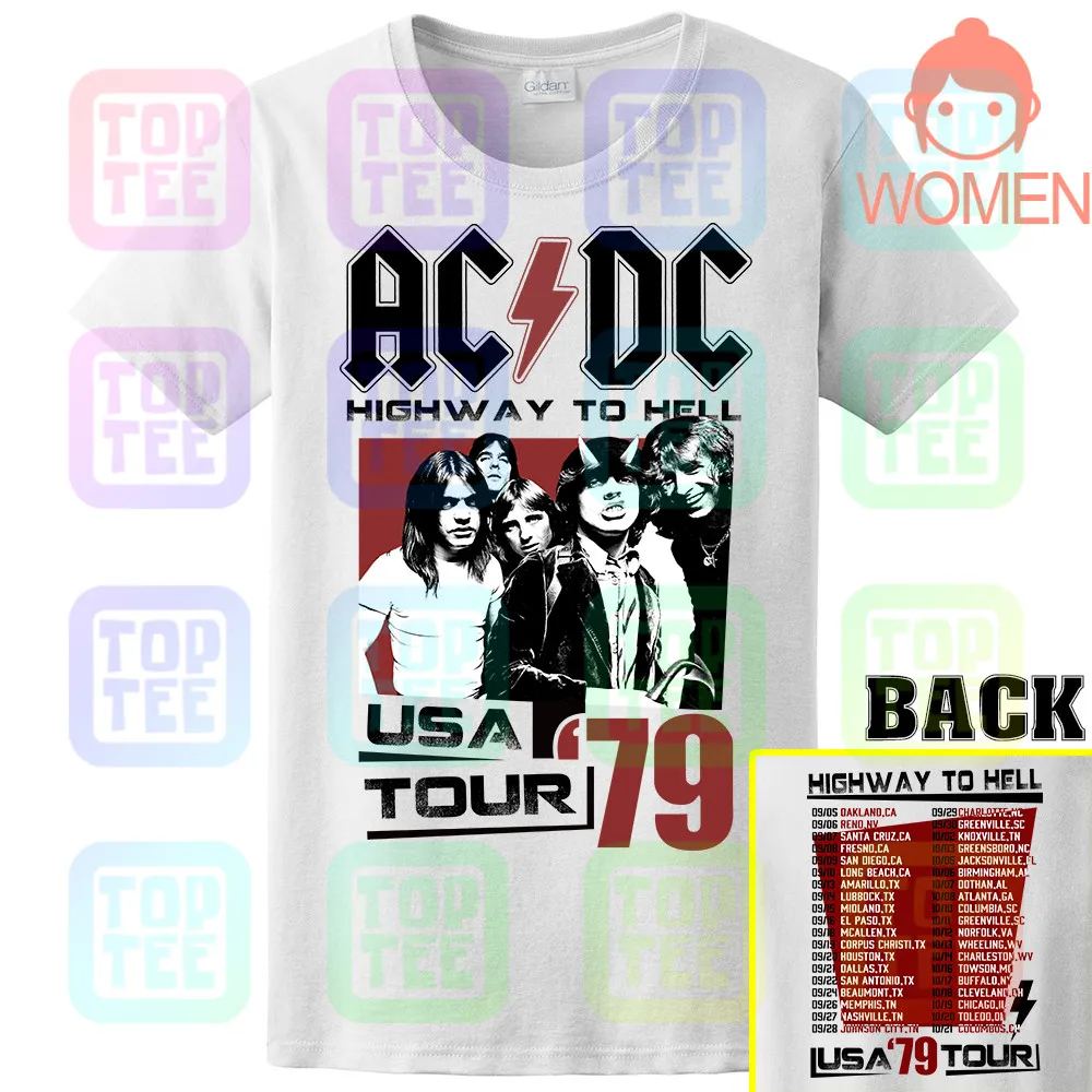WOMEN-WHITE ACDC Highway to Hell USA Tour 1979 Мужская футболка Винтаж Рок-Группа Альбом Мерч - Цвет: WOMEN-WHITE