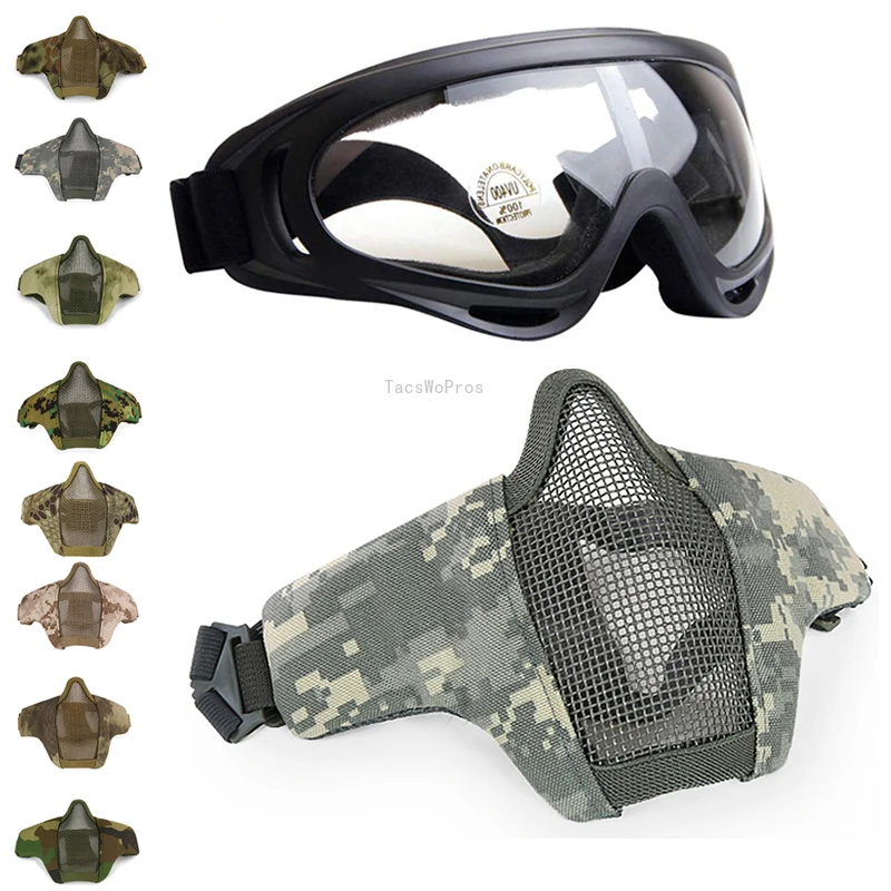 

Tactical Half Face Mask with Goggles Breathable Hunting Shooting Protection Mask Army Military Airsoft Combat Goggles Masks