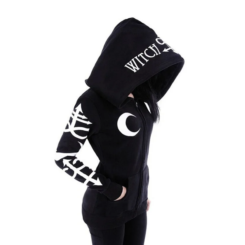 

Moon Print Gothic Hoodies Sweatshirts 2019 Women Casual Kawaii Harajuku Fashion Punk for Girls Clothing European Tops Korean
